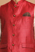 VASTRAMAY Maroon Woven Jacket With Cream Kurta and Pyjama Baap Beta Set
